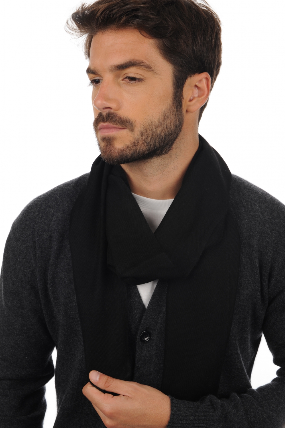 Cashmere & Zijde accessoires stola scarva zwart 170x25cm